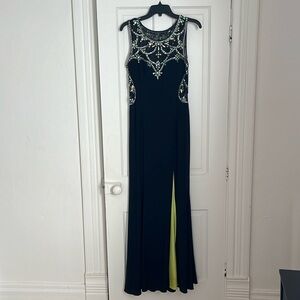 Dark blue long prom dress beaded size 12